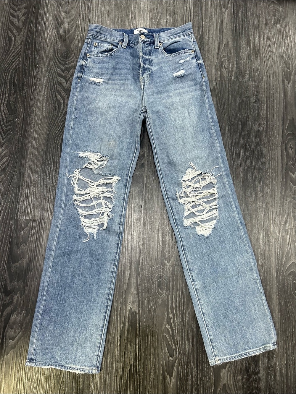 Pistola Light Blue Distressed Straight Leg Jeans Size 25 Cassie High Rise